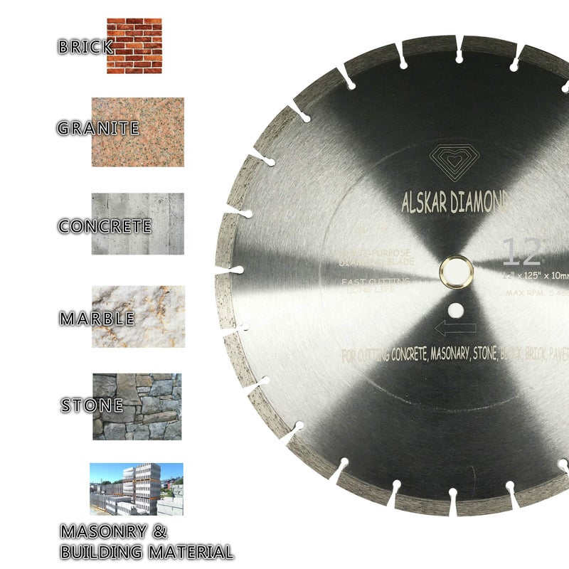 ALSKAR DIAMOND USA ADLSS 12 inch Dry or Wet Cutting General Purpose Segmented High Speed Diamond Saw Blades for Concrete Stone Brick Masonry with Arbor 1"-20mm (12") - Image 3